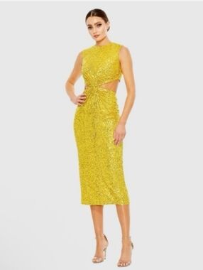 Ieena for Mac Duggal Yellow Sequin Cutout Gown Sz 8 NWT